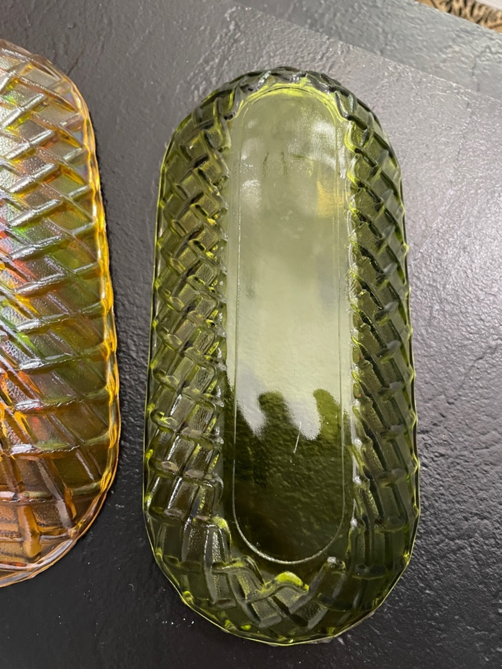 Indiana Glass Iridescent and Green Oblong Snack Dishes No cracks or chips - Picture 5 of 8